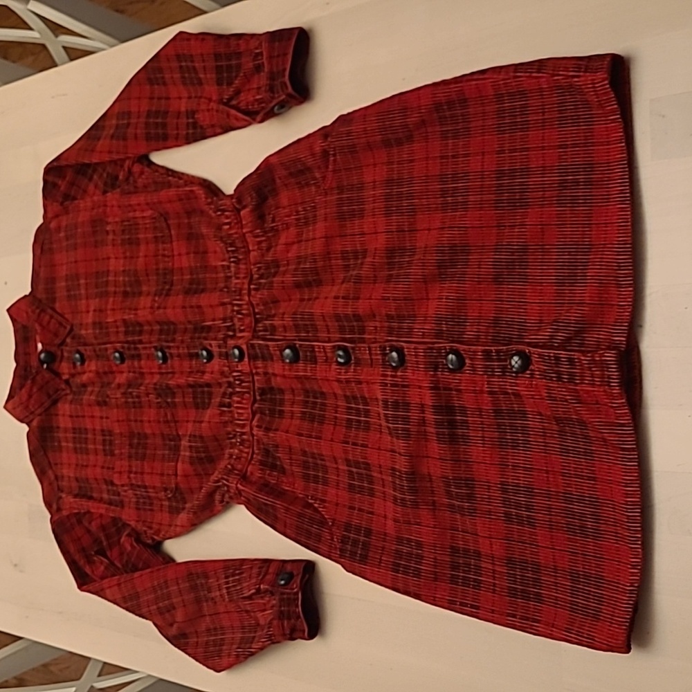 EUC VTG 90s FADS Red Plaid Courduroy Red and Black Dress with Pockets